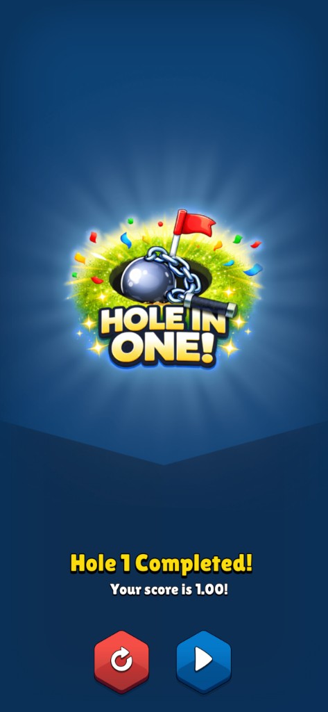 Hole in one celebration screen
